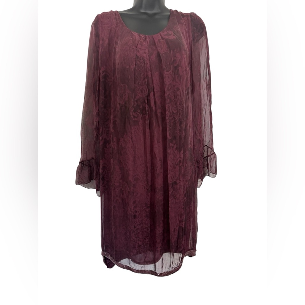 Elegant Sheer Silk Burgundy Dress
